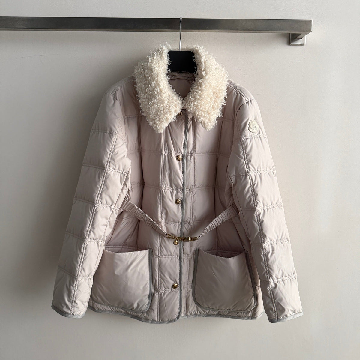 Moncler 2026 Cygnes Belted Short Jacket Pink Wool Down