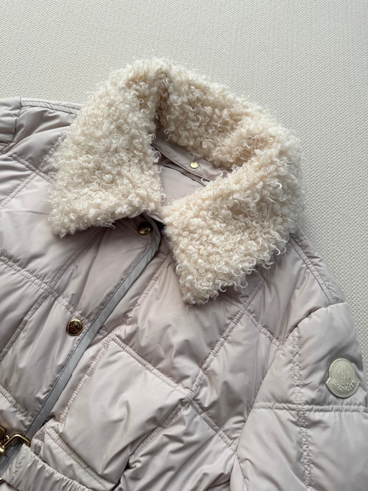 Moncler 2026 Cygnes Belted Short Jacket Pink Wool Down