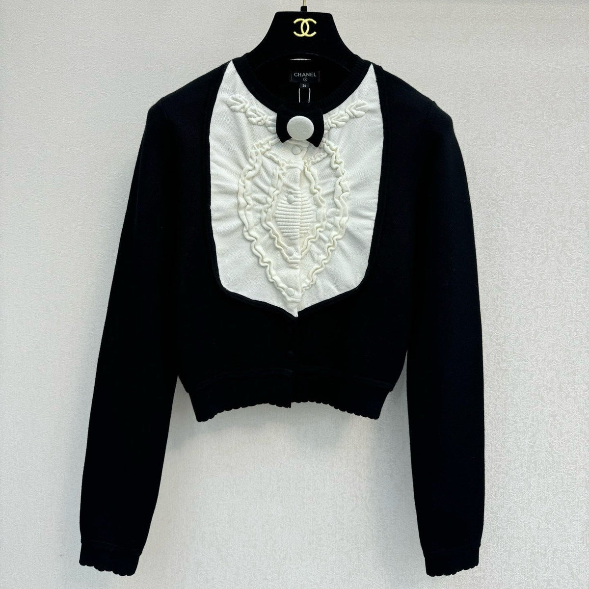 Chanel 2026 Button-down Cardigan Black Mix White Wool 424703