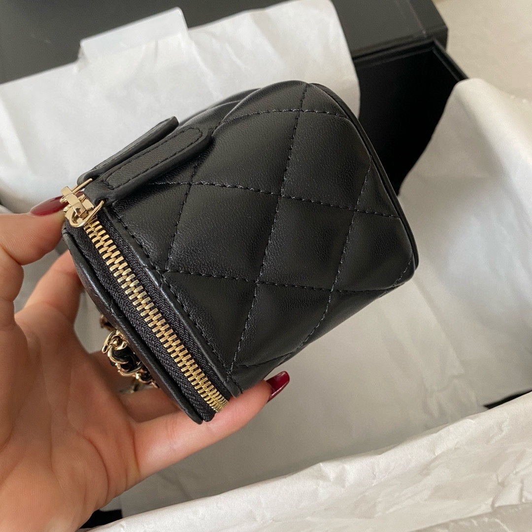 cc classic vanity bag 10cm black lambskin gold hardware