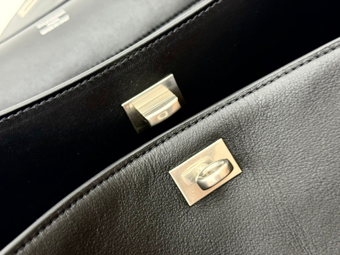 Balenciaga Large Rodeo Bag 40 Black Calfskin Sliver Hardware