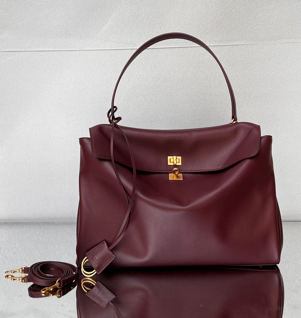 Balenciaga Large Bag 40 Burgyndy Calfskin Gold Hardware
