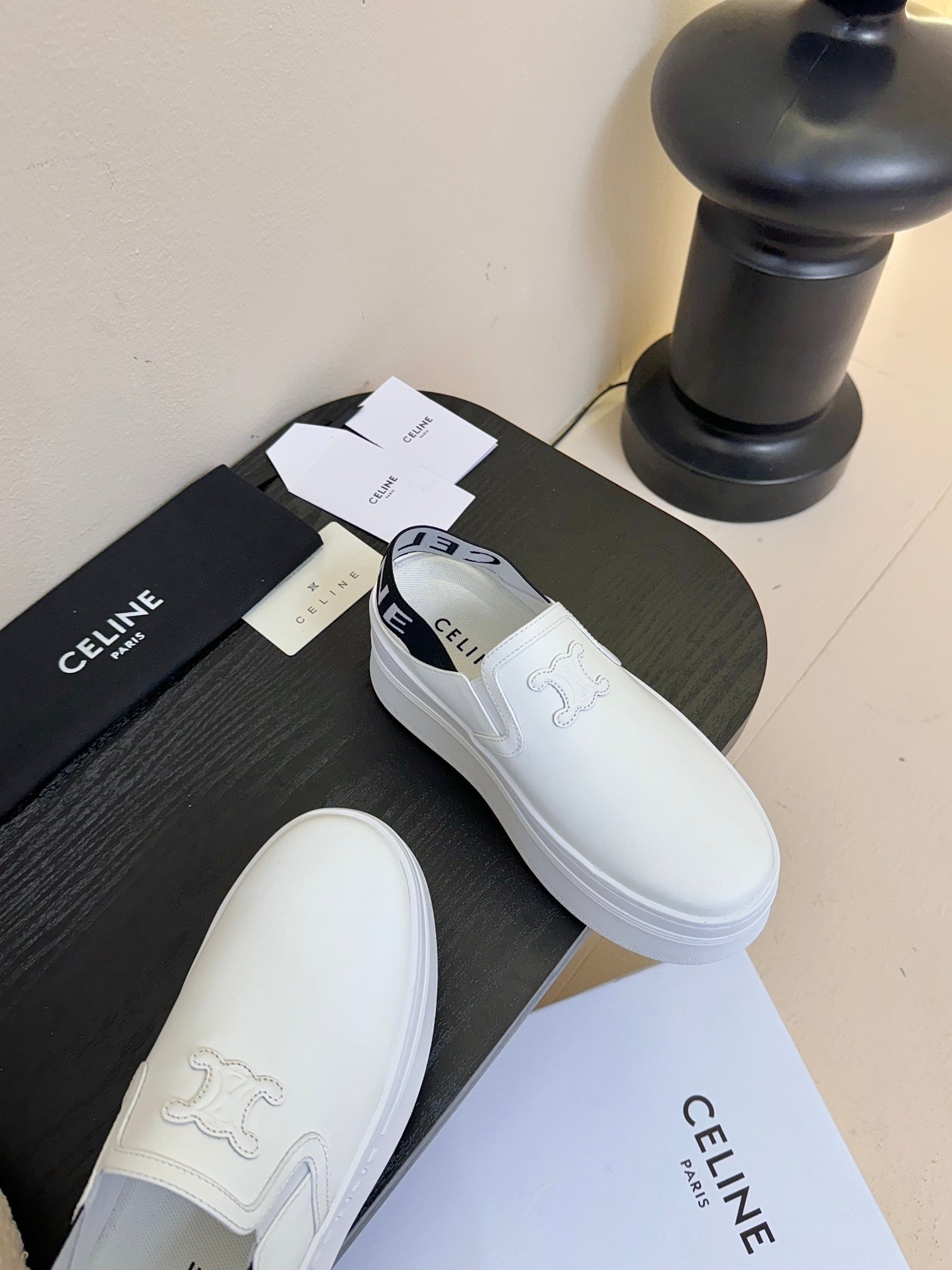 CELINE Block Wedge Mule White Calfskin 235721