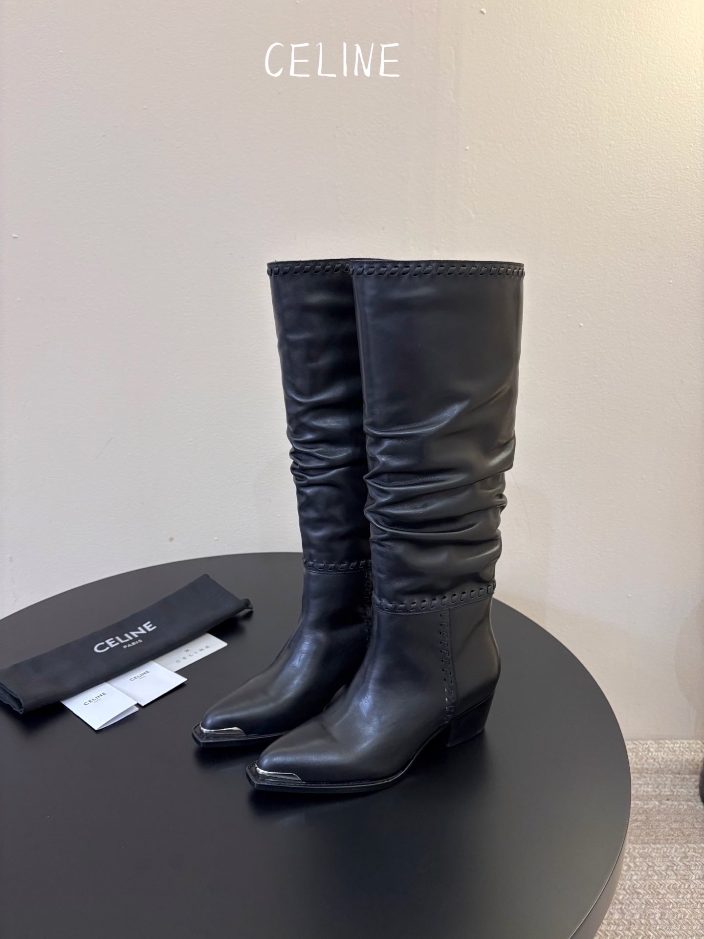 Celine 2026 Western Knee-High Boots 50mm Suede Leather 104847
