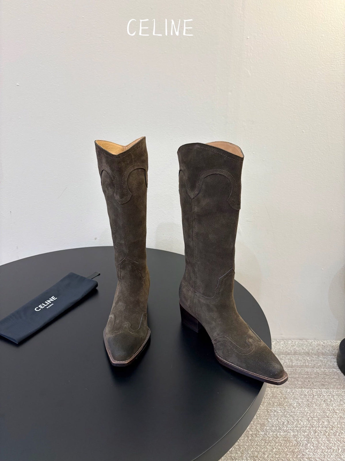 Celine 2026 Embroidered Mid-Calf Boots 50mm Calfskin Suede 104856