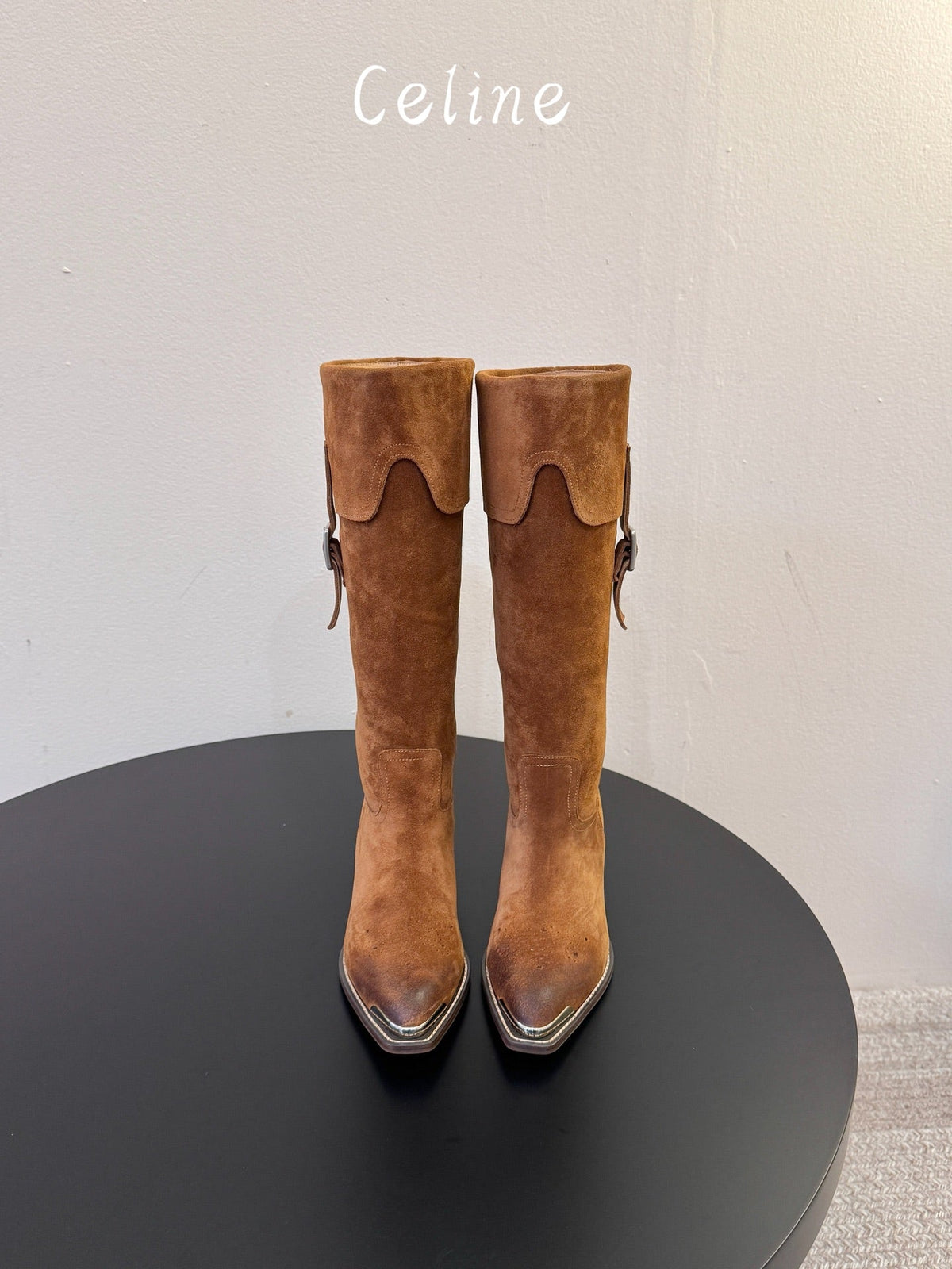 Celine 2026 Buckle Strap Knee-High Boots Cowhide Suede 104476