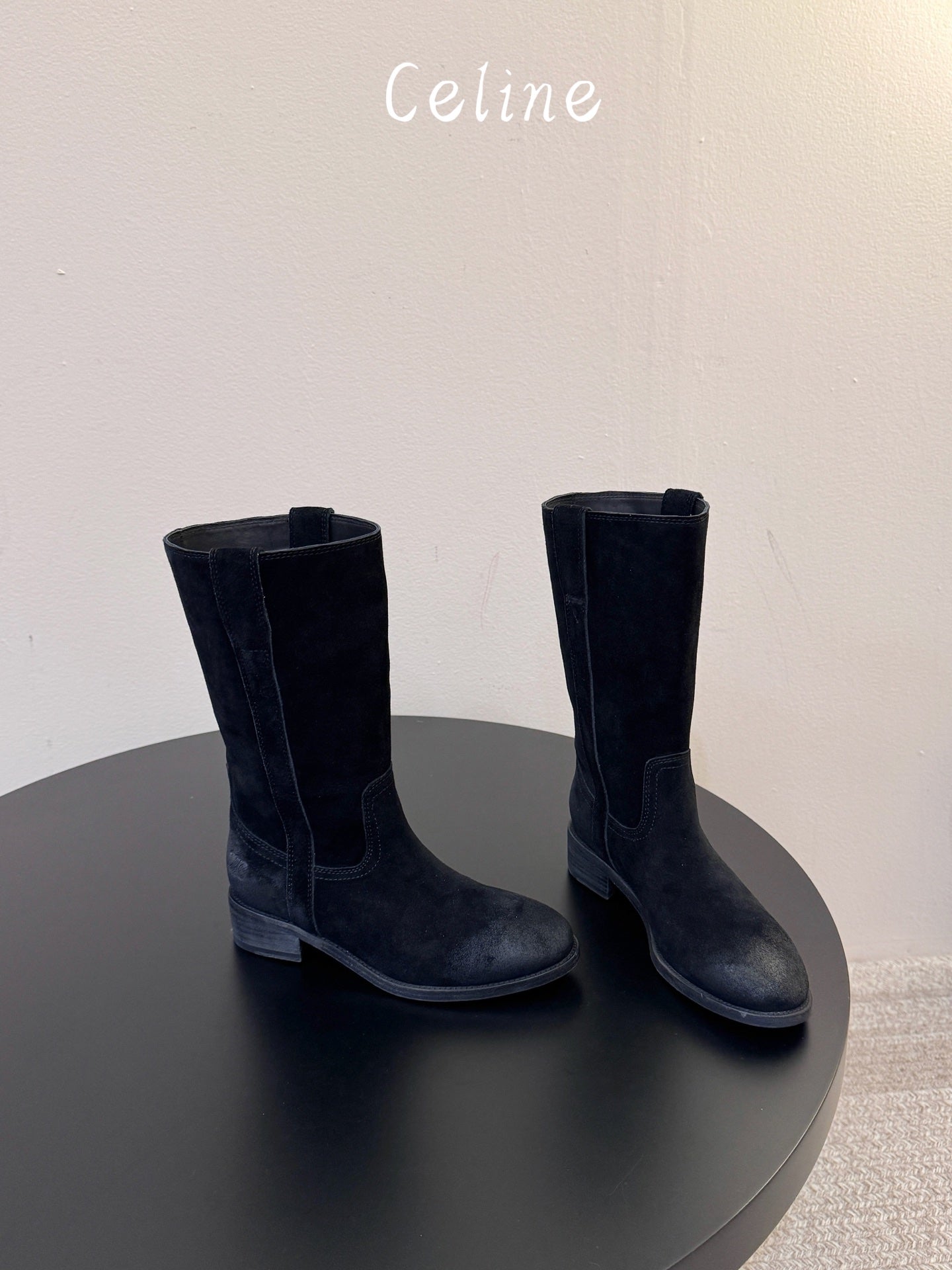 Celine 2026 Knee-High Pull-On Boots Calfskin Suede 104481