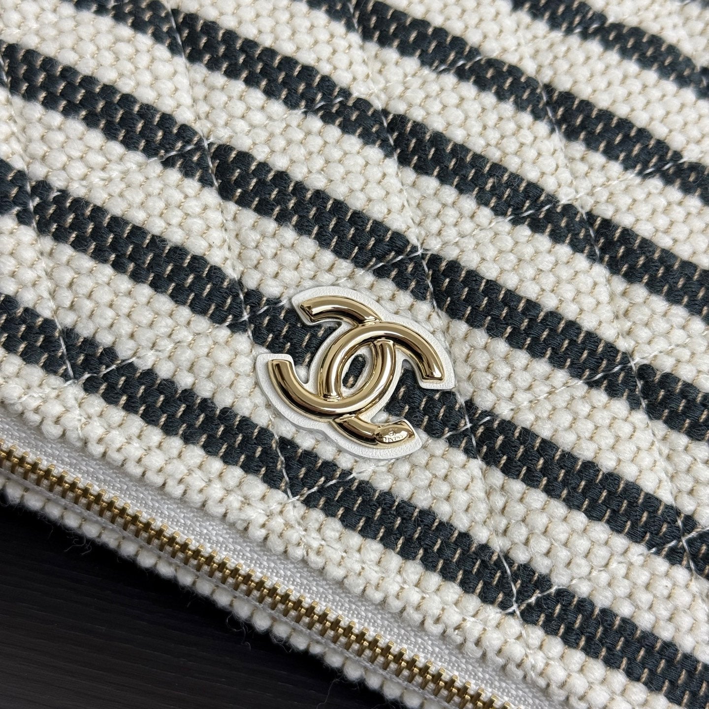 Chanel 26 Woven Clutch 19 White Black Canvas
