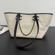 Chanel 2026 Coco Beach Beach Tote Bag 46cm Off-white mix Black Canvas Leather