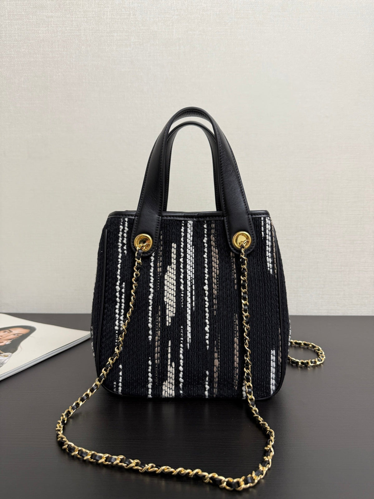 Chanel 2026 Mini Tote Bag 21cm Black Canvas Leather