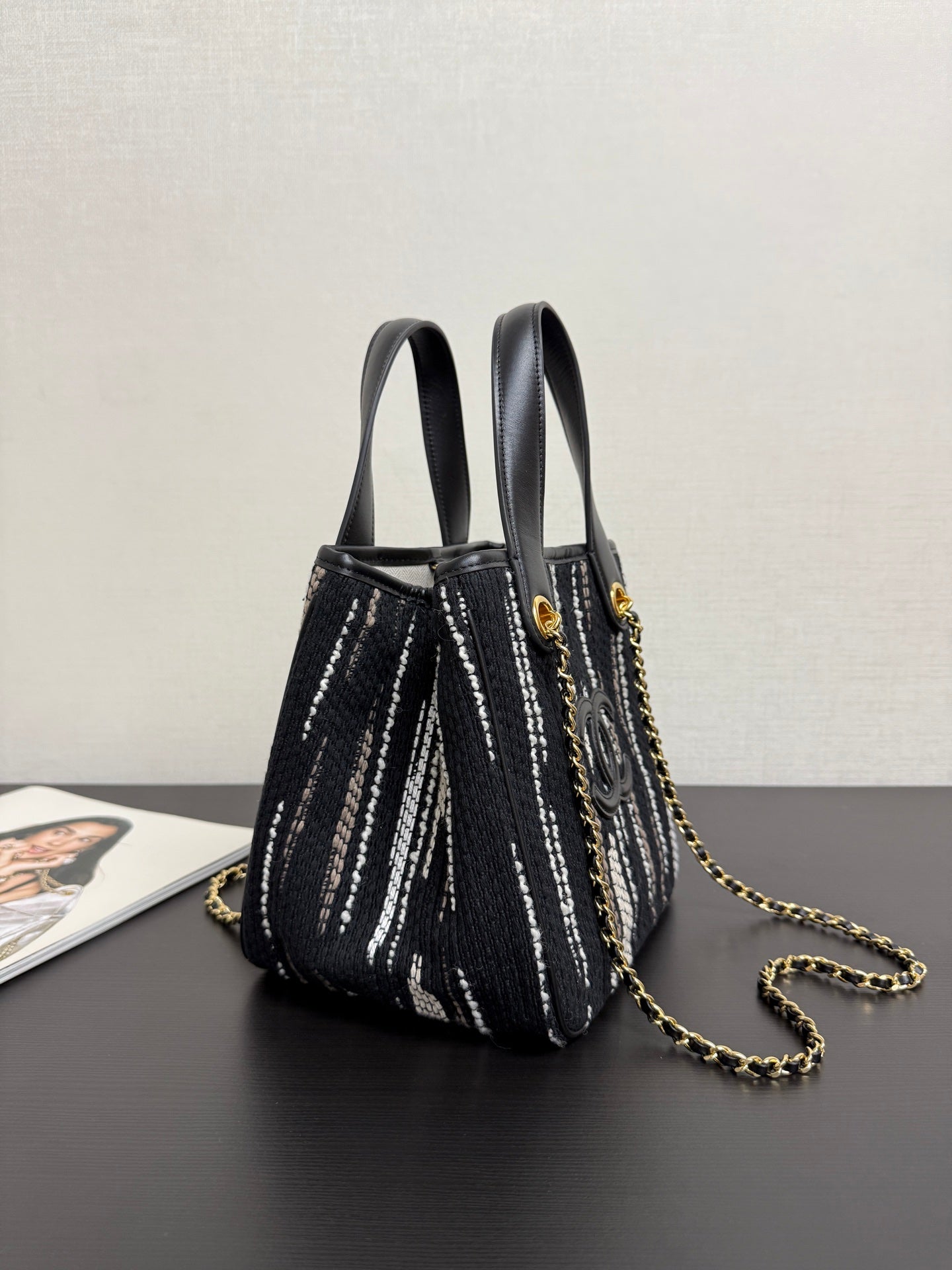 Chanel 2026 Mini Tote Bag 21cm Black Canvas Leather
