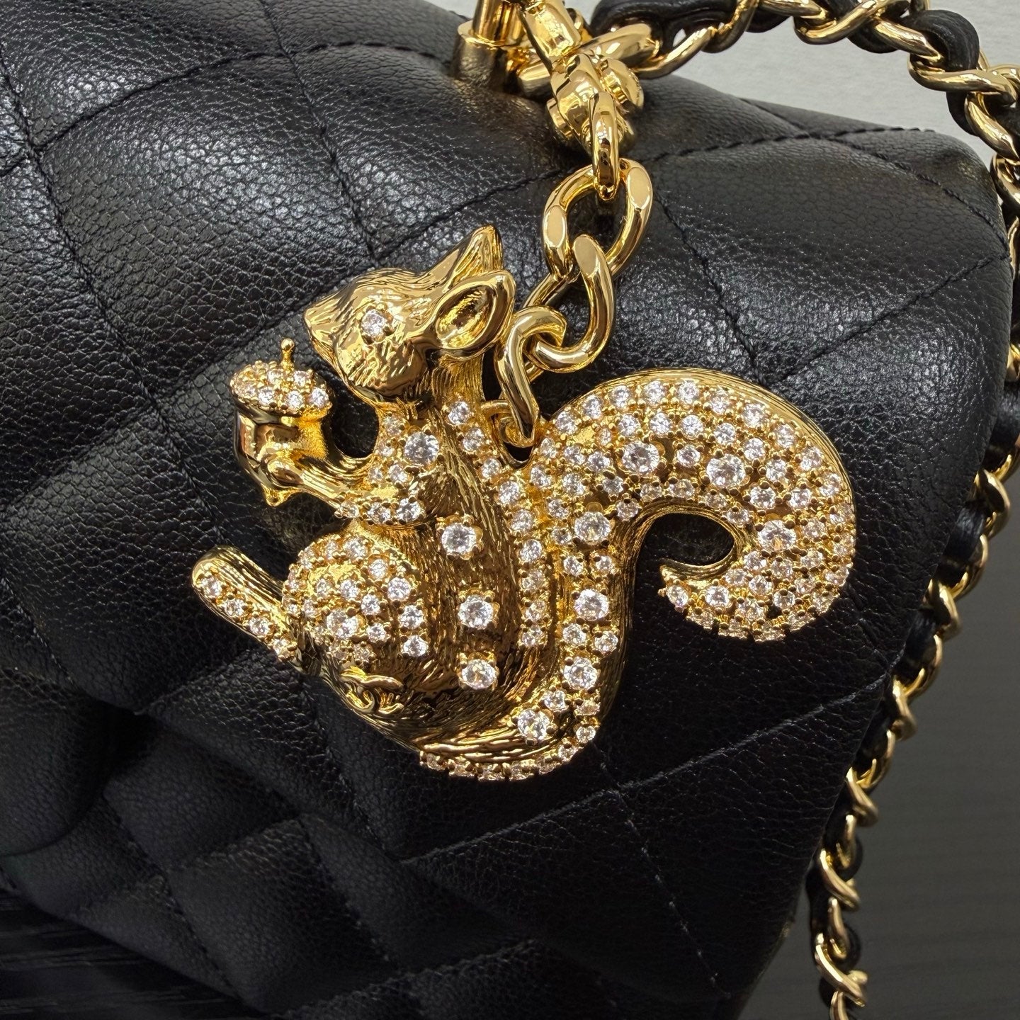Chanel 2026 Top Handle Flap Bag 20cm with Squirrel Charm Black Calfskin