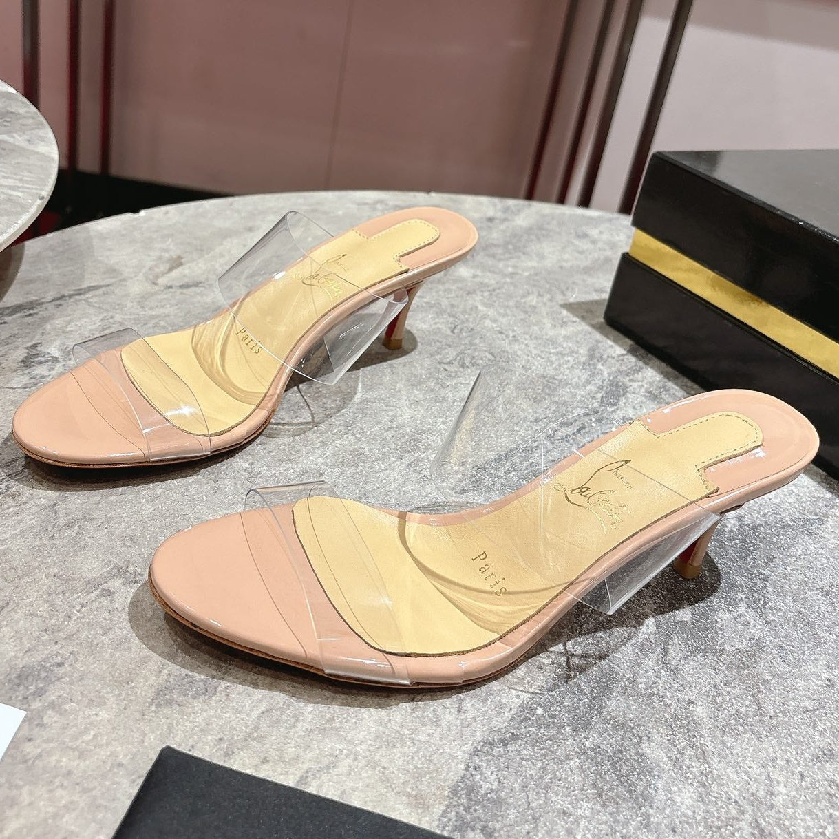 Christian Louboutin 2026 Just Nothing TPU Sandal 55m Beige Leather