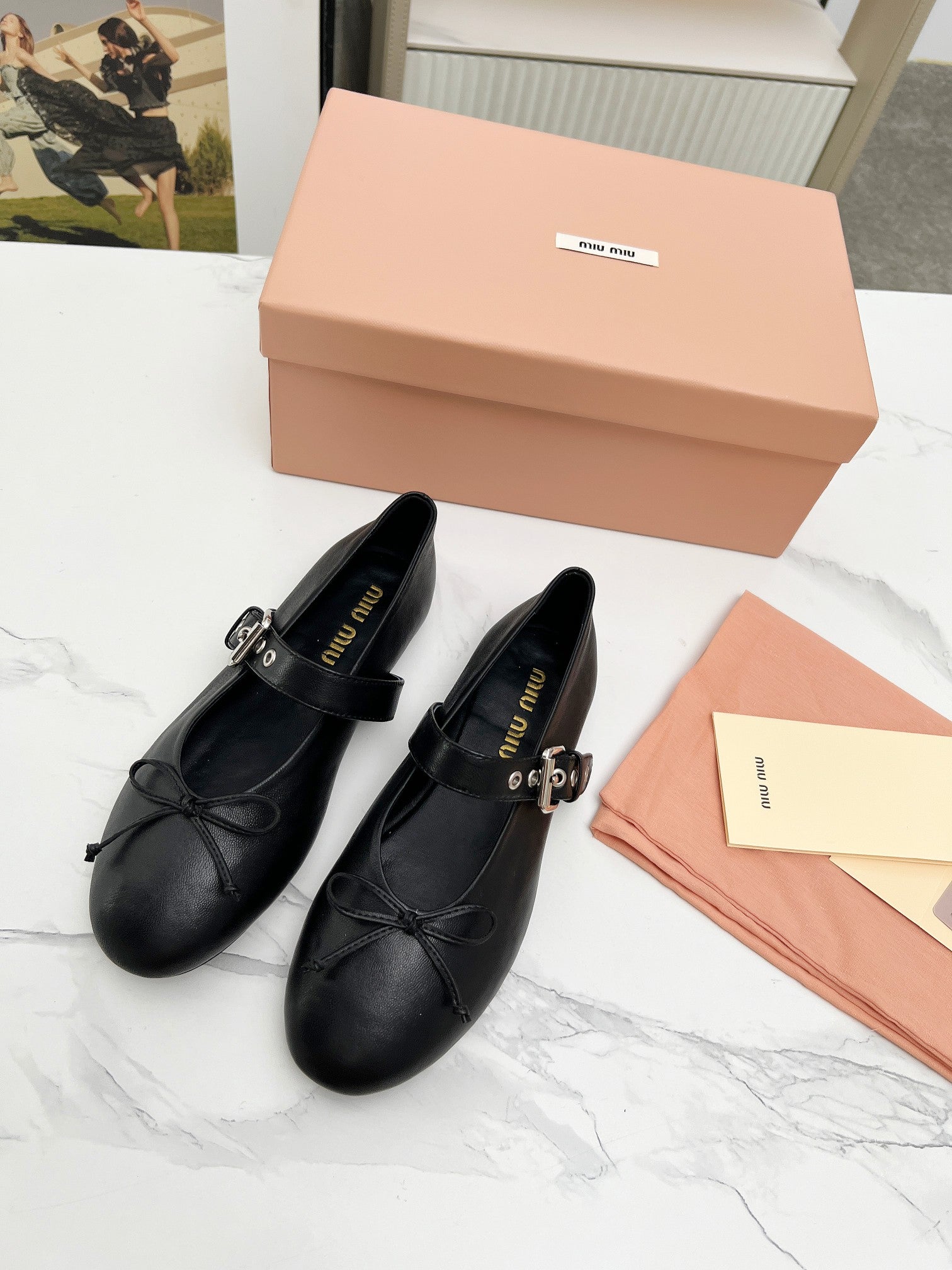 Miu Miu 2026 Bow Detail Ballet Flats Sheepskin 987089