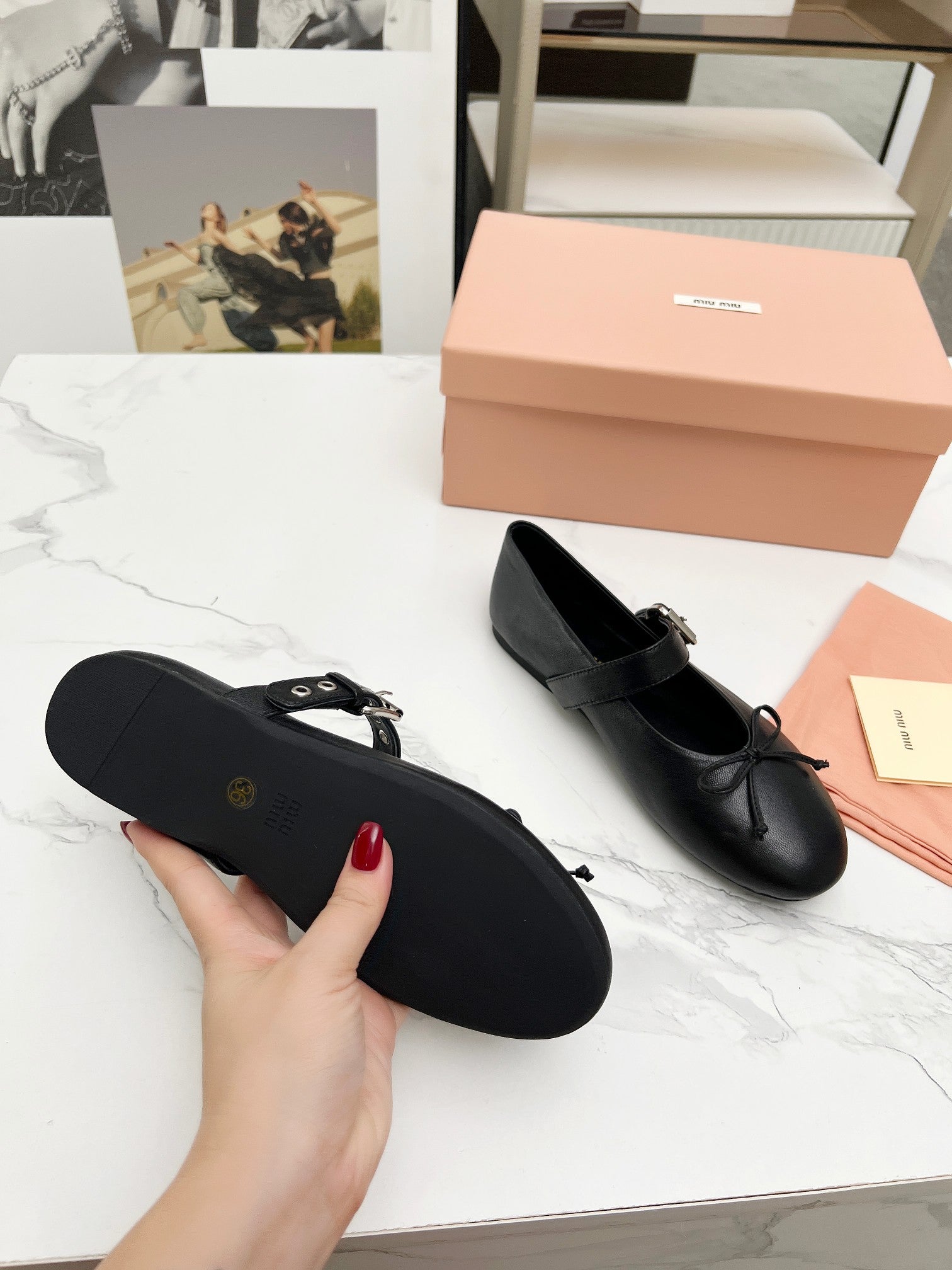 Miu Miu 2026 Bow Detail Ballet Flats Sheepskin 987089