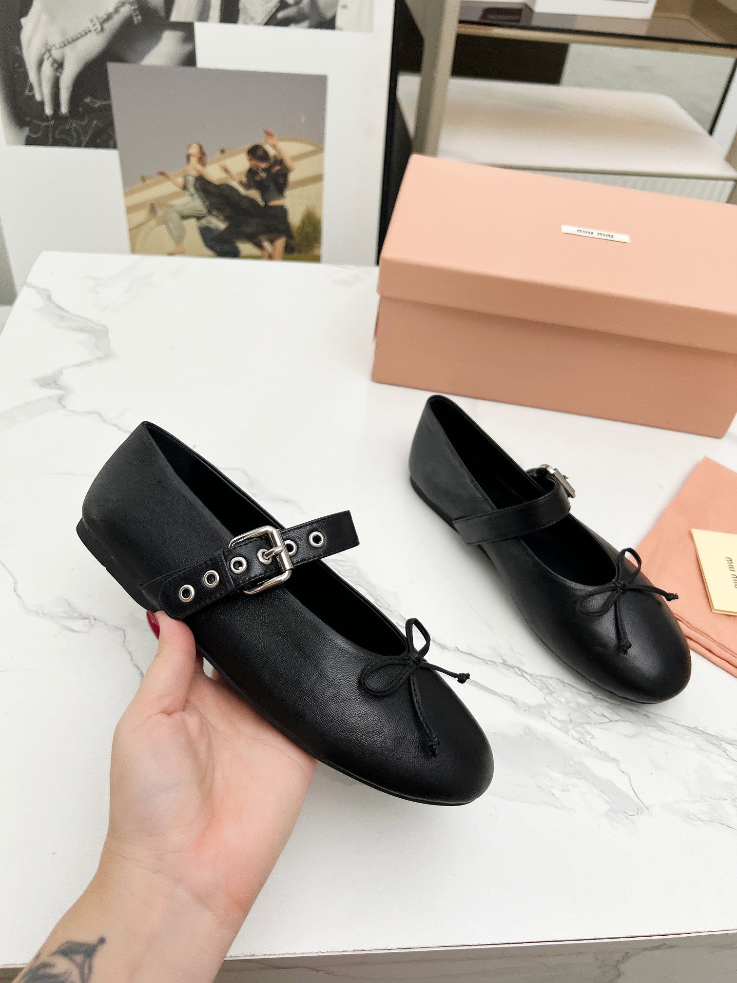 Miu Miu 2026 Bow Detail Ballet Flats Sheepskin 987089