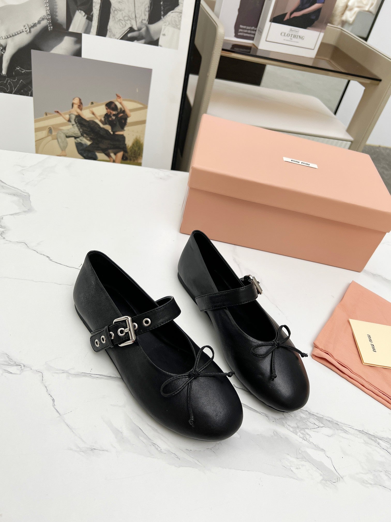 Miu Miu 2026 Bow Detail Ballet Flats Sheepskin 987089