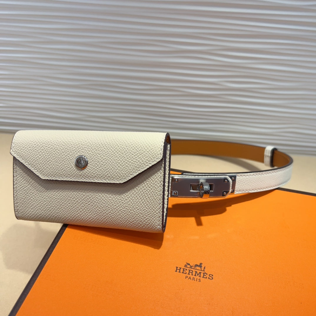 HM KELLY WHITE POCKET 18MM BELT LEATHER SILVER HARDWARE