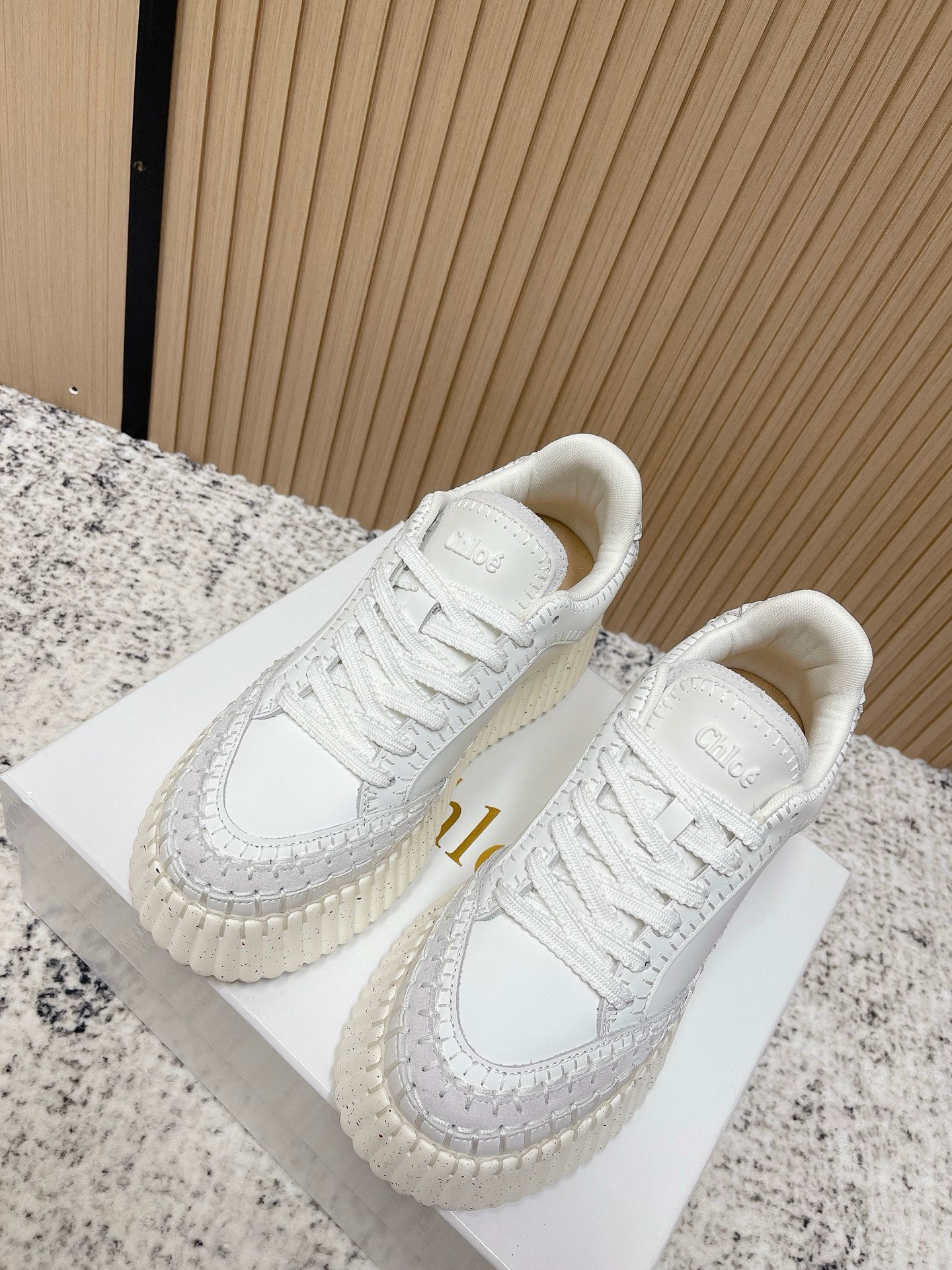 Chloé Nama Wedge Sneaker White Cowhide and Rubber 534224