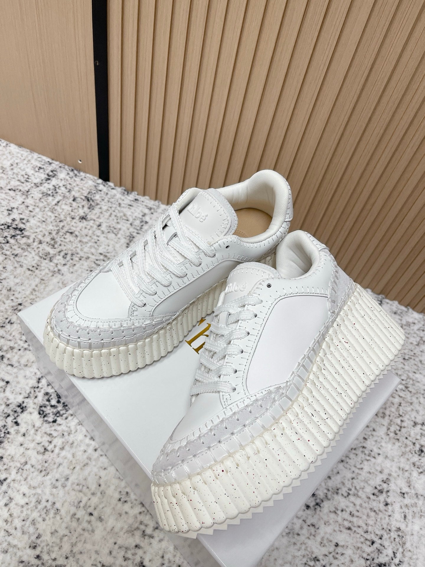 Chloé Nama Wedge Sneaker White Cowhide and Rubber 534224