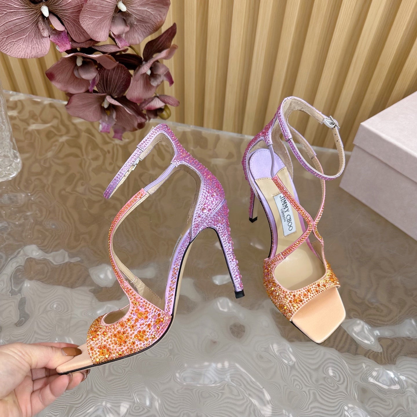 Jimmy Choo 2026 Azia Sandals 100mm Silk Satin With Rhinestones 949819