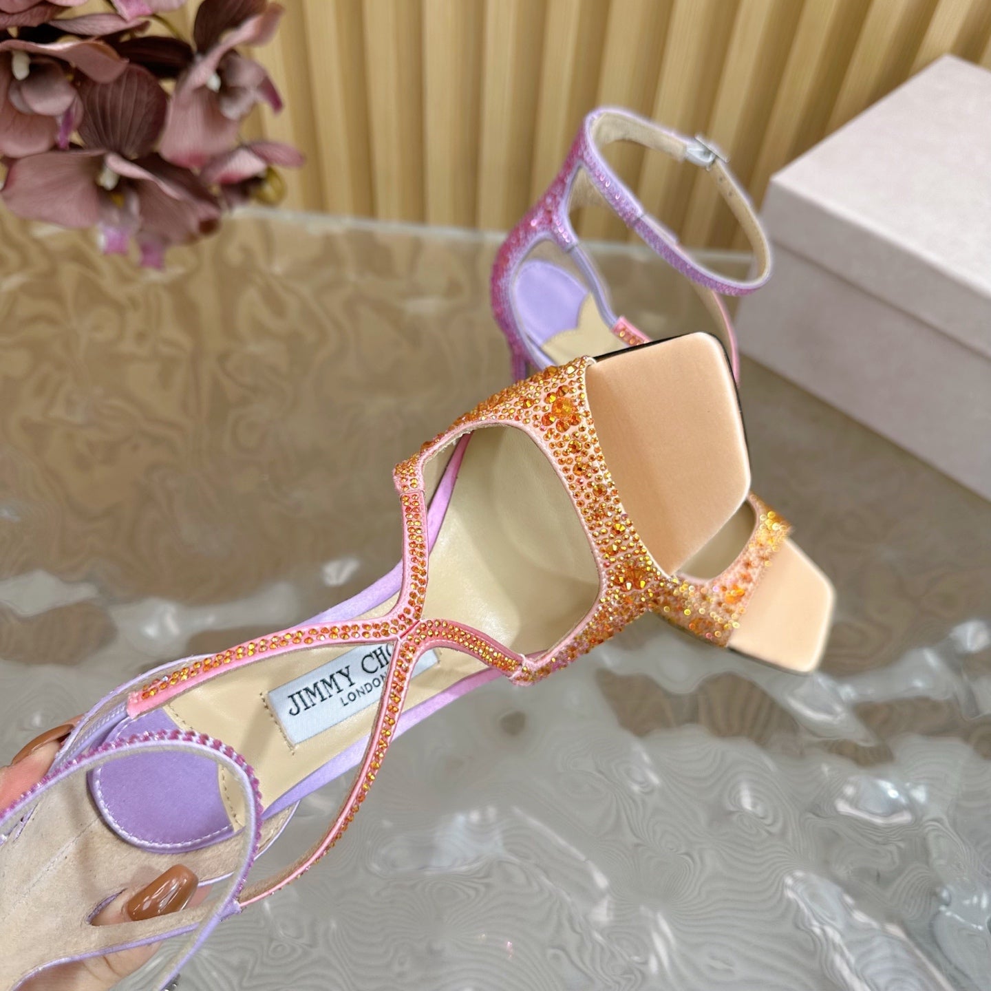 Jimmy Choo 2026 Azia Sandals 100mm Silk Satin With Rhinestones 949819