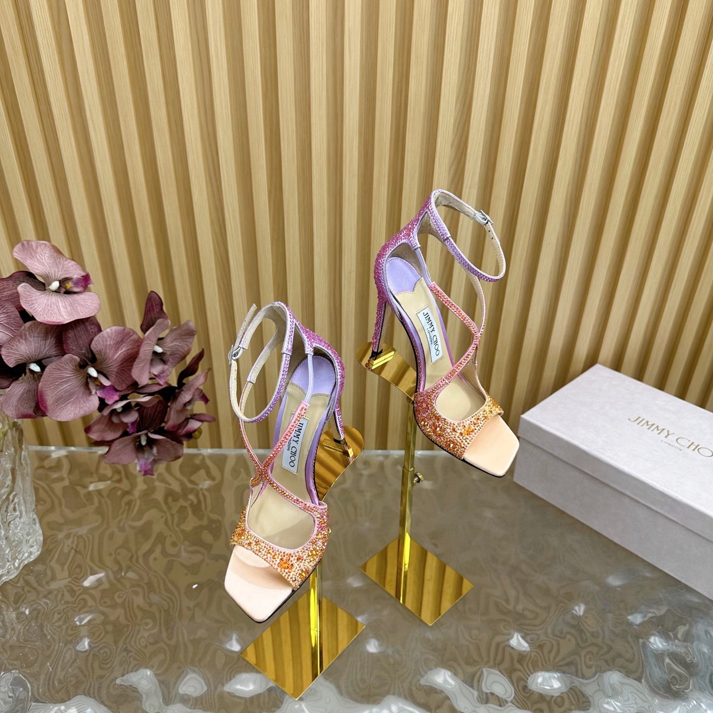 Jimmy Choo 2026 Azia Sandals 100mm Silk Satin With Rhinestones 949819