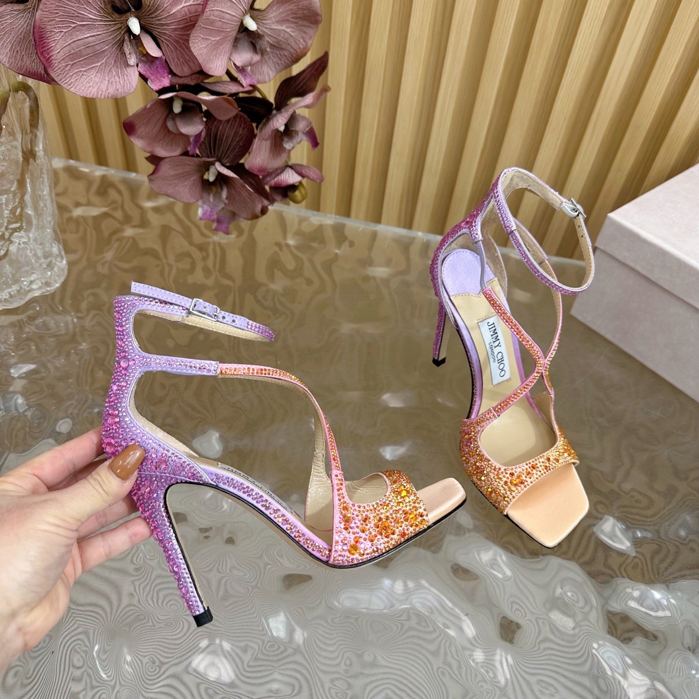 Jimmy Choo 2026 Azia Sandals 100mm Silk Satin With Rhinestones 949819