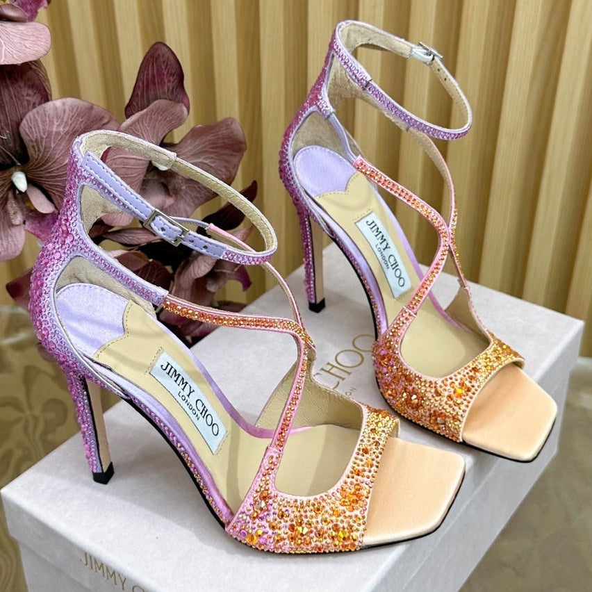 Jimmy Choo 2026 Azia Sandals 100mm Silk Satin With Rhinestones 949819