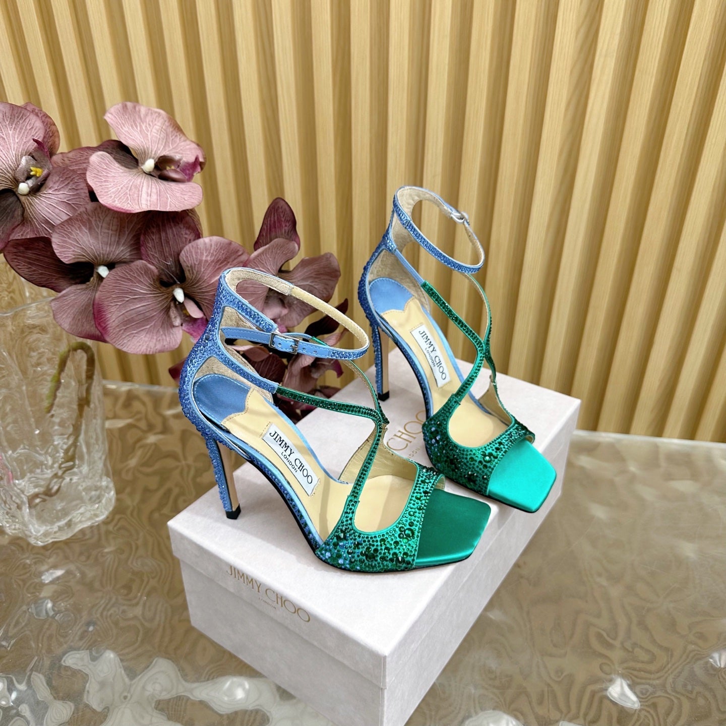 Jimmy Choo 2026 Azia Sandals 100mm Silk Satin With Rhinestones 949819