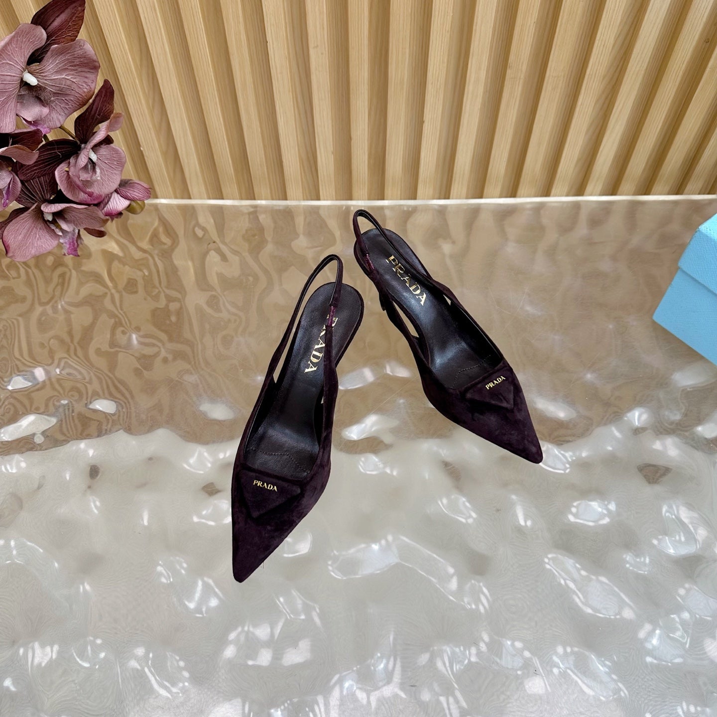 Prada 2025 Slingback Deep Burgundy Suede Sheepskin