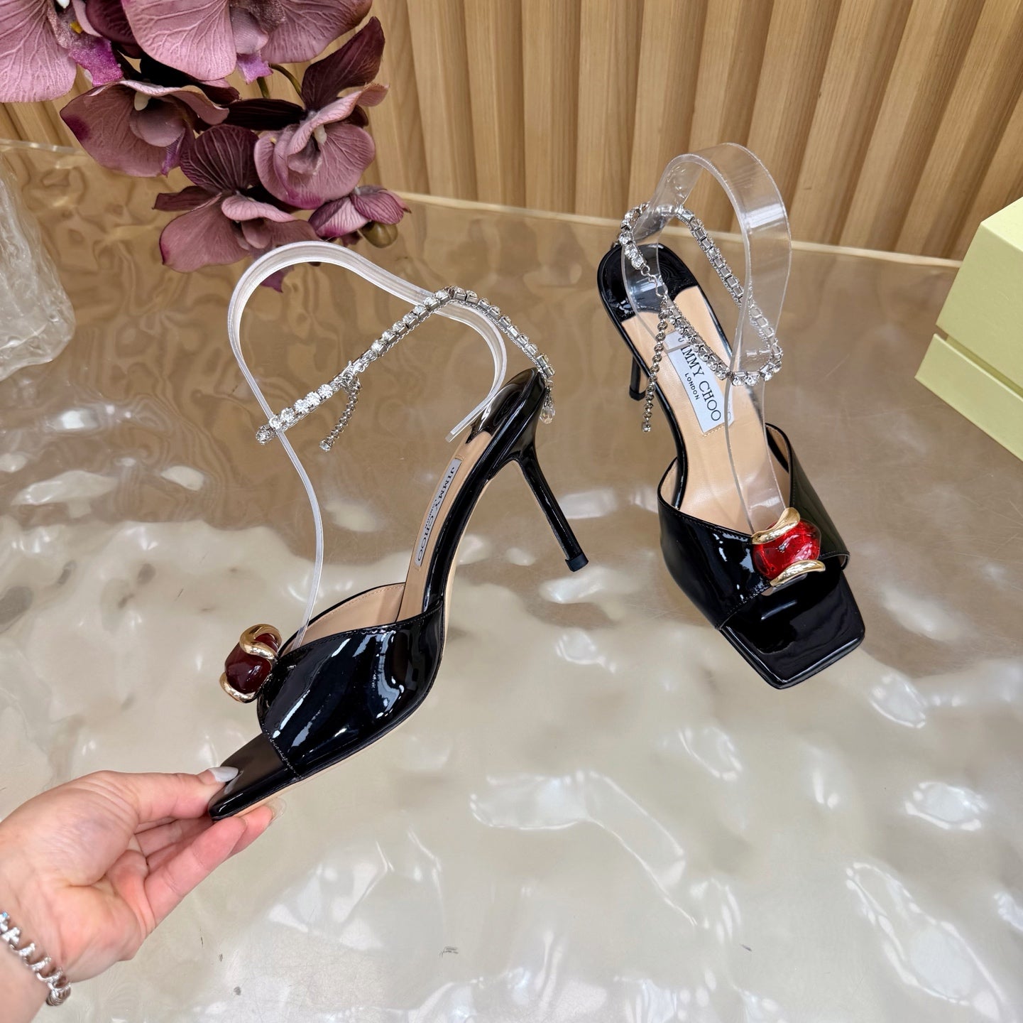 Jimmy Choo 2026 Amber Buckle Sandals 85mm Patent Leather 949779