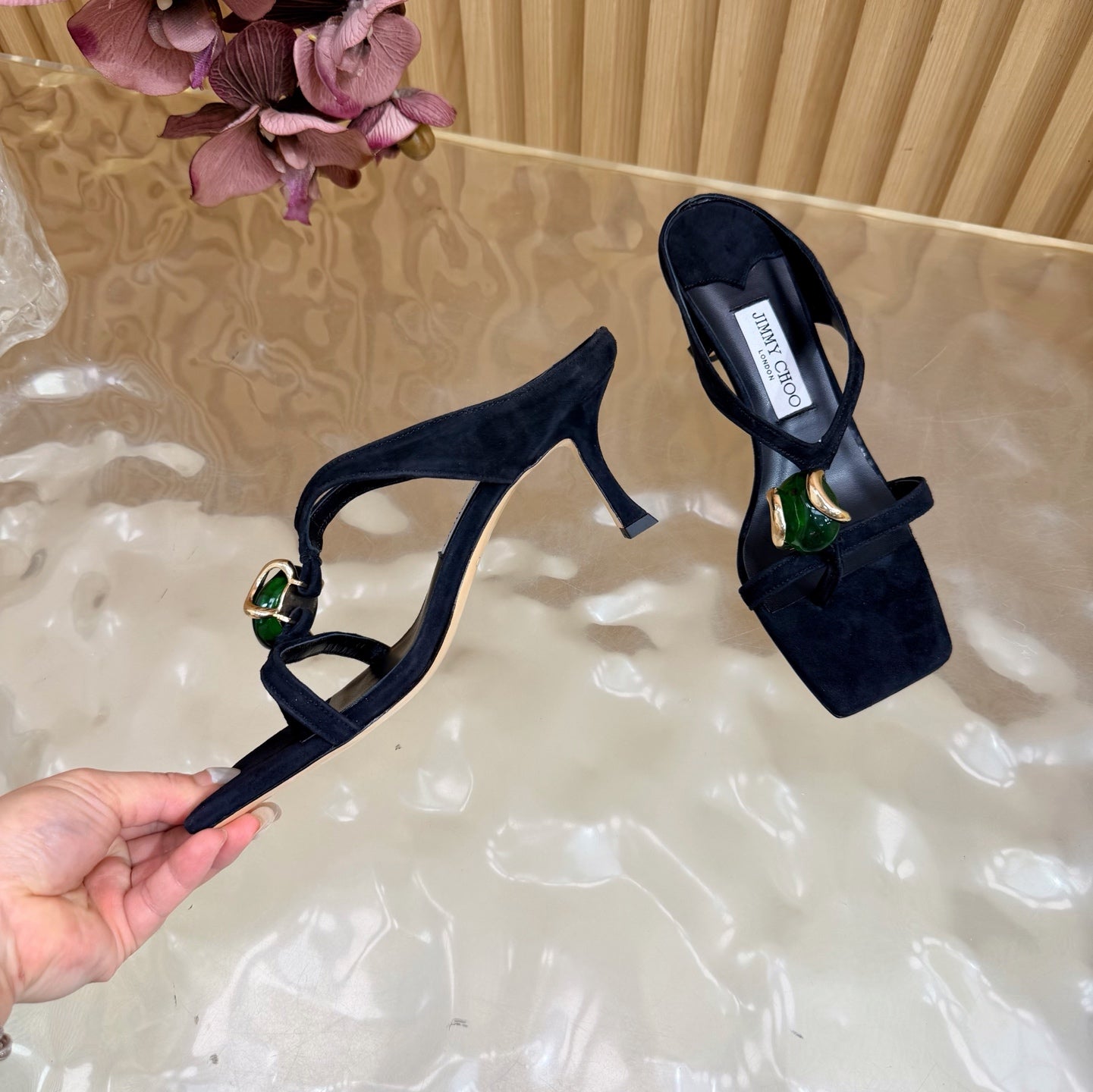 Jimmy Choo 2026 Emeri Stone Sandals 85mm Suede 949785