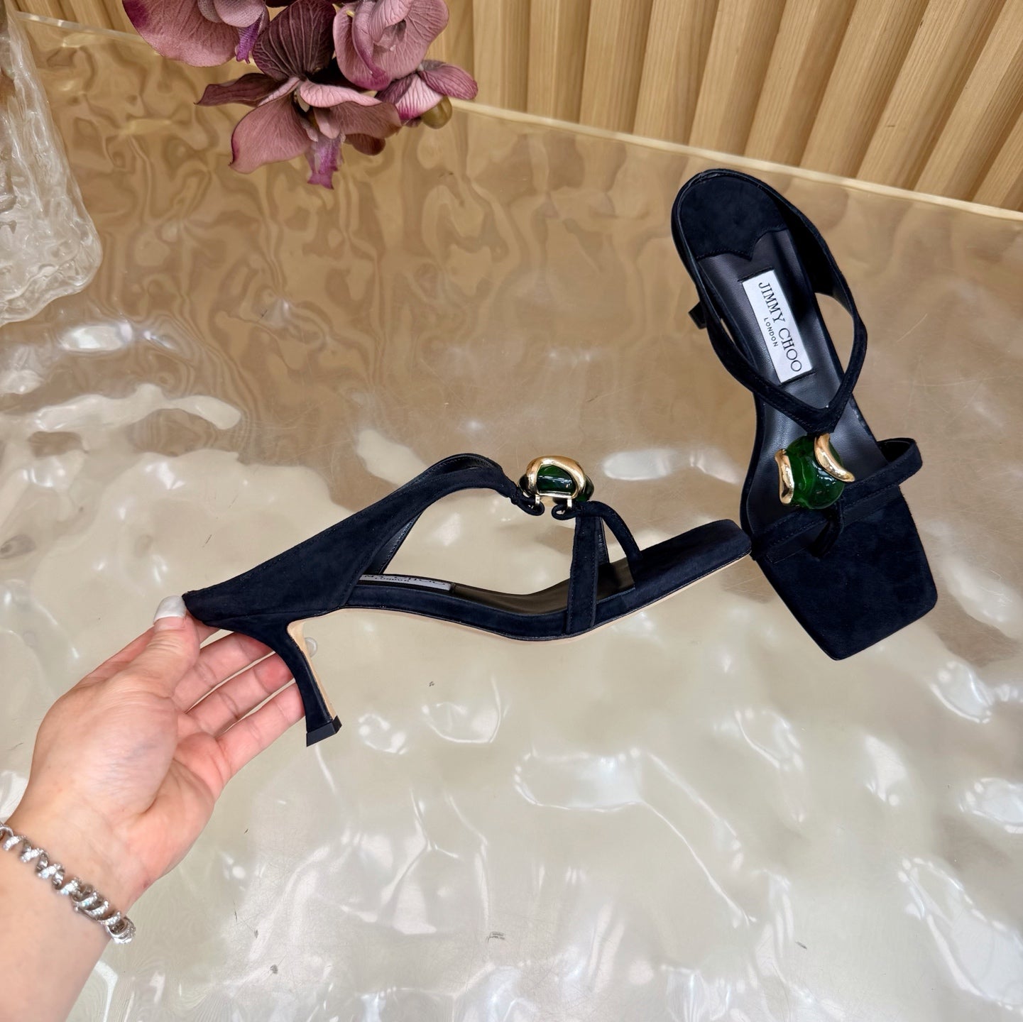 Jimmy Choo 2026 Emeri Stone Sandals 85mm Suede 949785