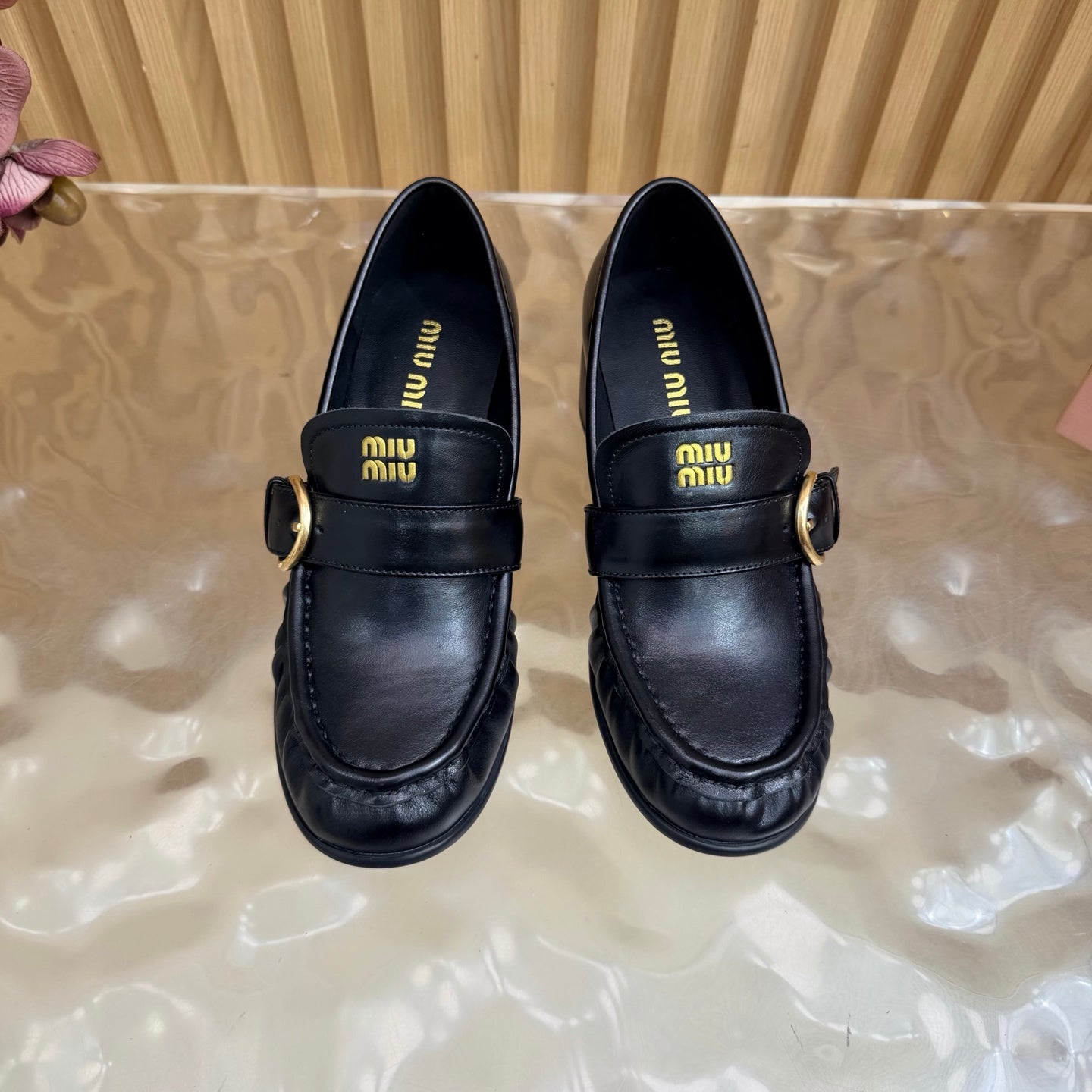 Miu Miu 2026 Buckle Chunky Heel Loafers Cowhide Suede 994167