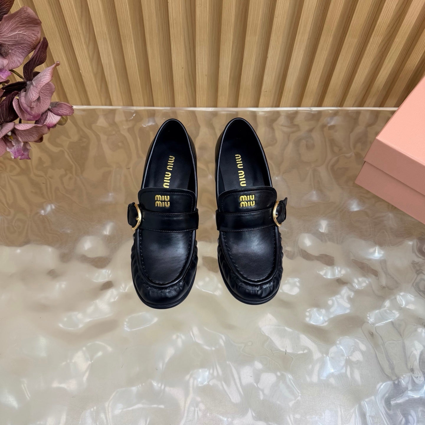 Miu Miu 2026 Buckle Chunky Heel Loafers Cowhide Suede 994167