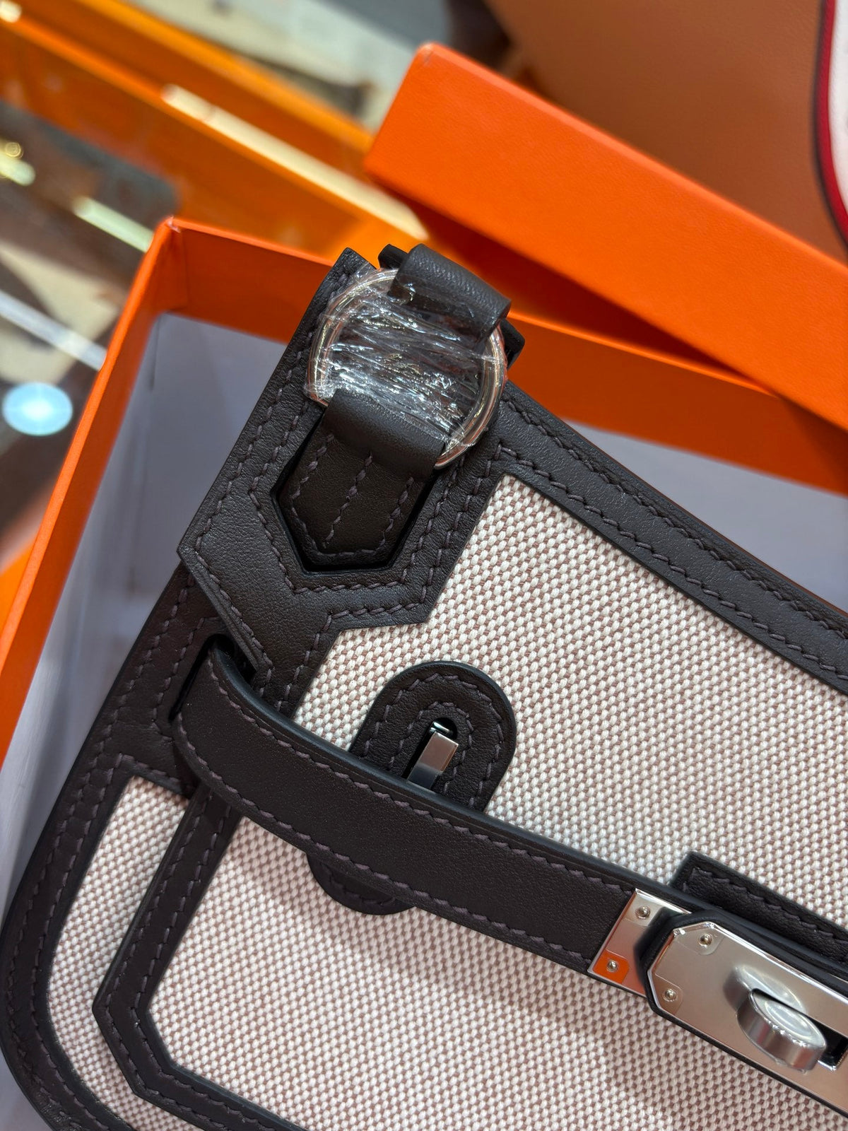 High-end Hermes 2026 Jypsiere Bag 22cm Canvas/Swift Calfskin