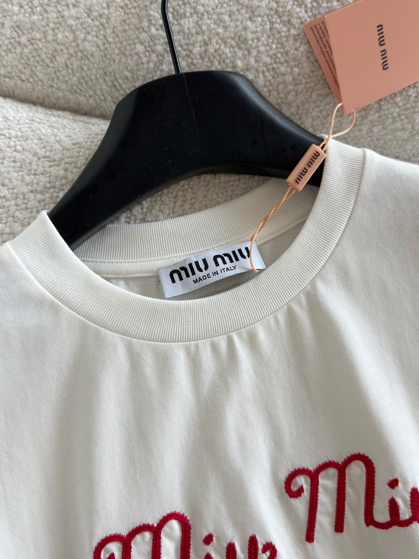 Miumiu 2026 Embroidered Short-Sleeve Tee White and Gray Cotton 810778