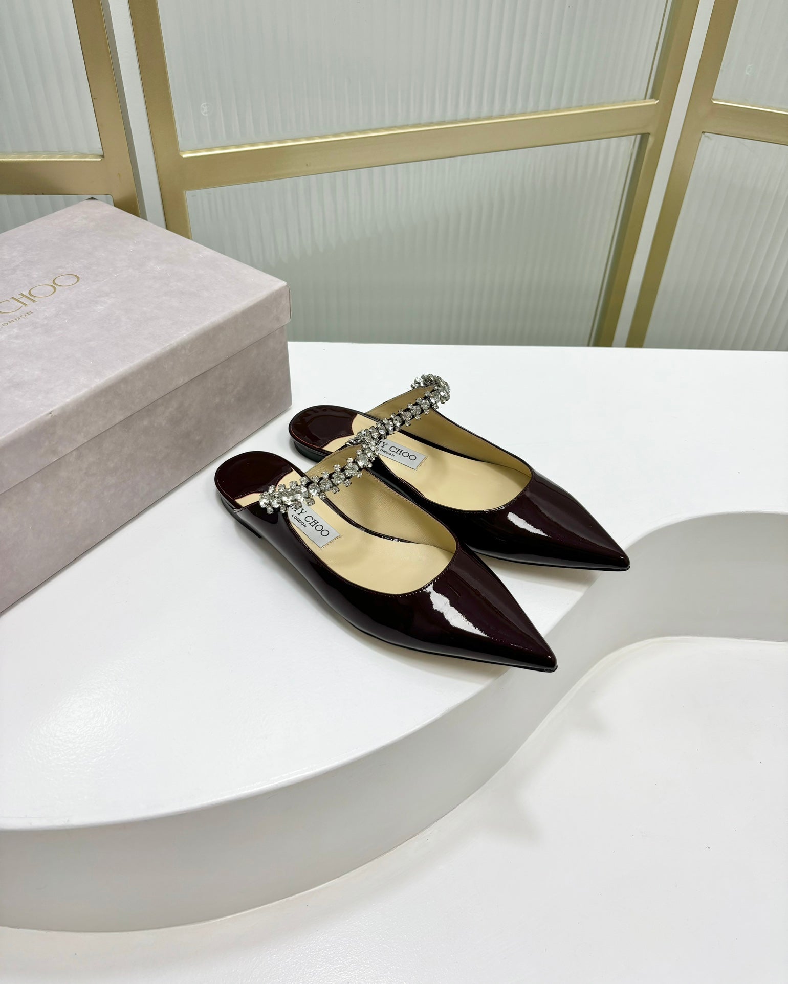 Jimmy Bing In Dark Burgundy Glossy Cowhide Mules  587752