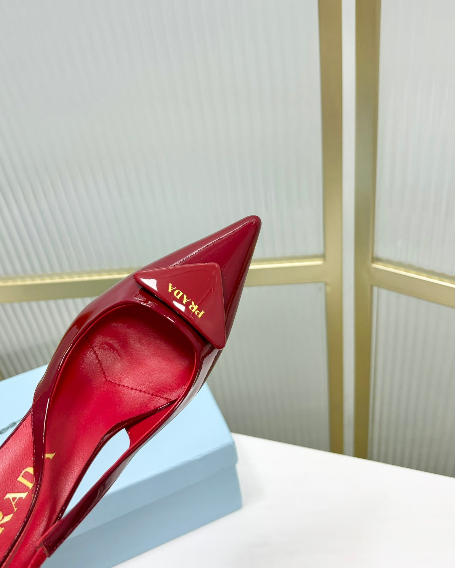 Prada 2026 High-Heeled Open-Back Sandal Red Cowhide Patent Leather 756123
