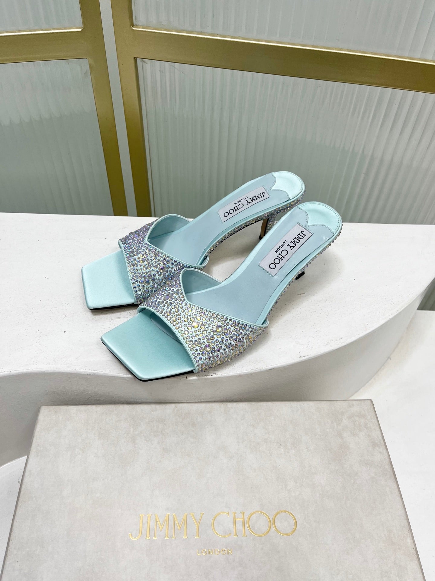 Jimmy 26s High-Heeled Slippers 65 Pastel Blue Diamond Sheepskin  605978