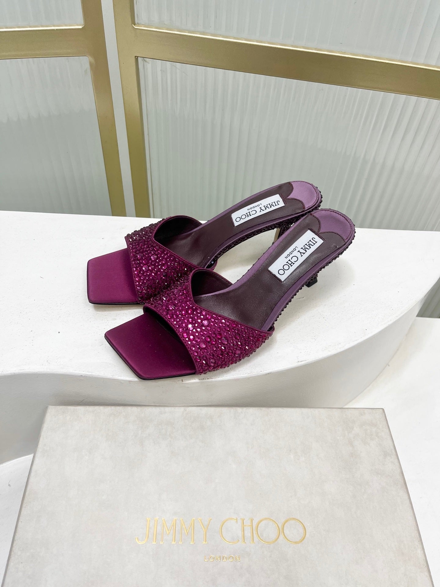 Jimmy 26s High-Heeled Slippers 65 Purple Diamond Sheepskin  605979