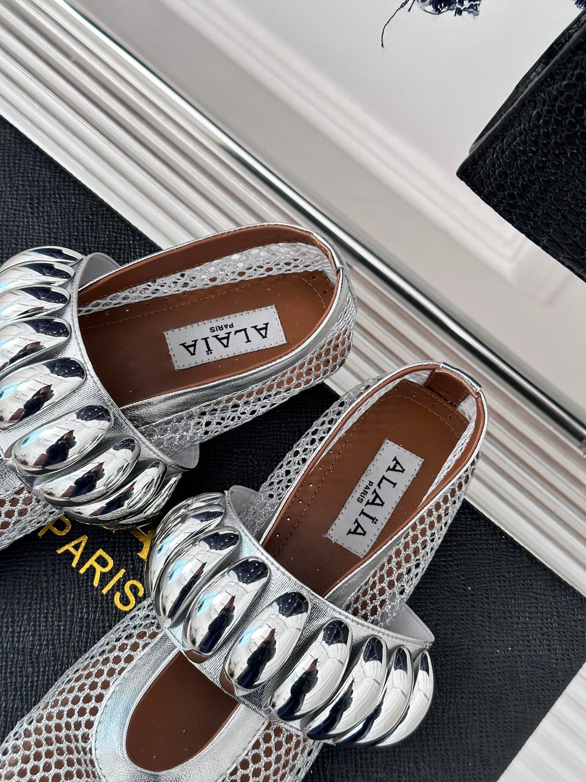 Alaia 25 Mary Jane Mesh Ballet Flats Silver Calfskin 293250