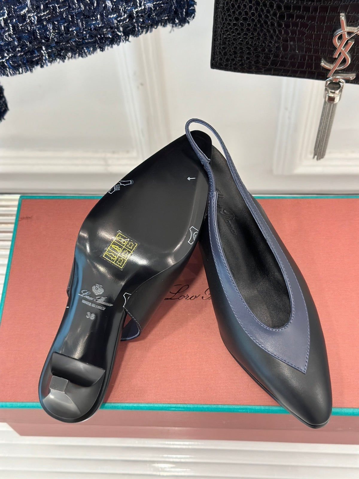 LP Rebecca Slingbacks In Black Mix Charcoal Blue Lambskin 989417