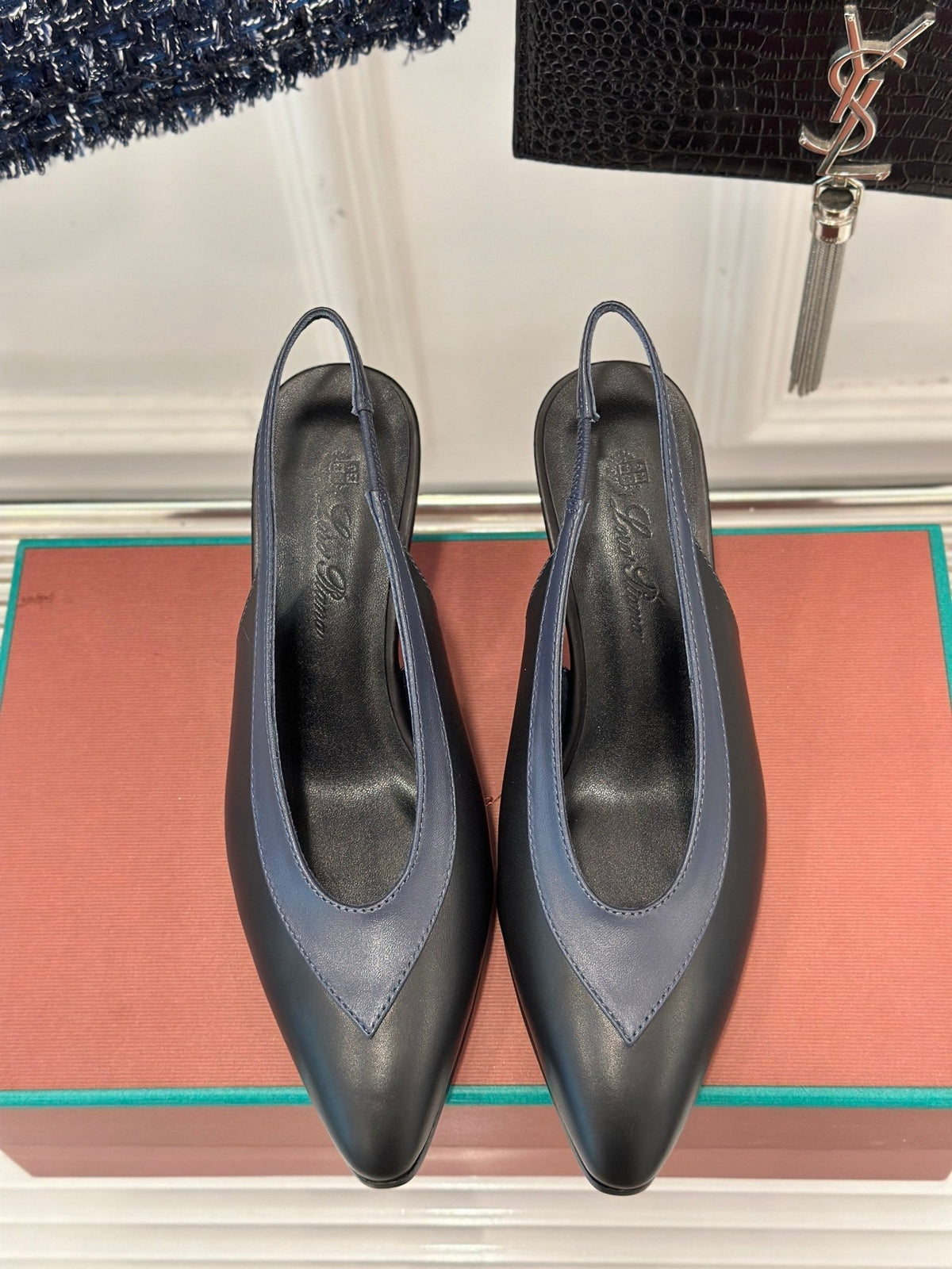 LP Rebecca Slingbacks In Black Mix Charcoal Blue Lambskin 989417