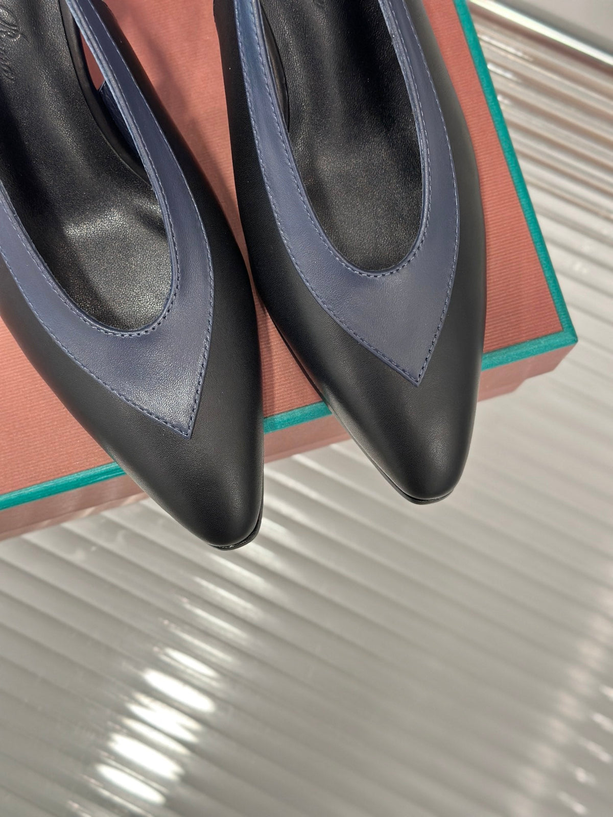 LP Rebecca Slingbacks In Black Mix Charcoal Blue Lambskin 989417