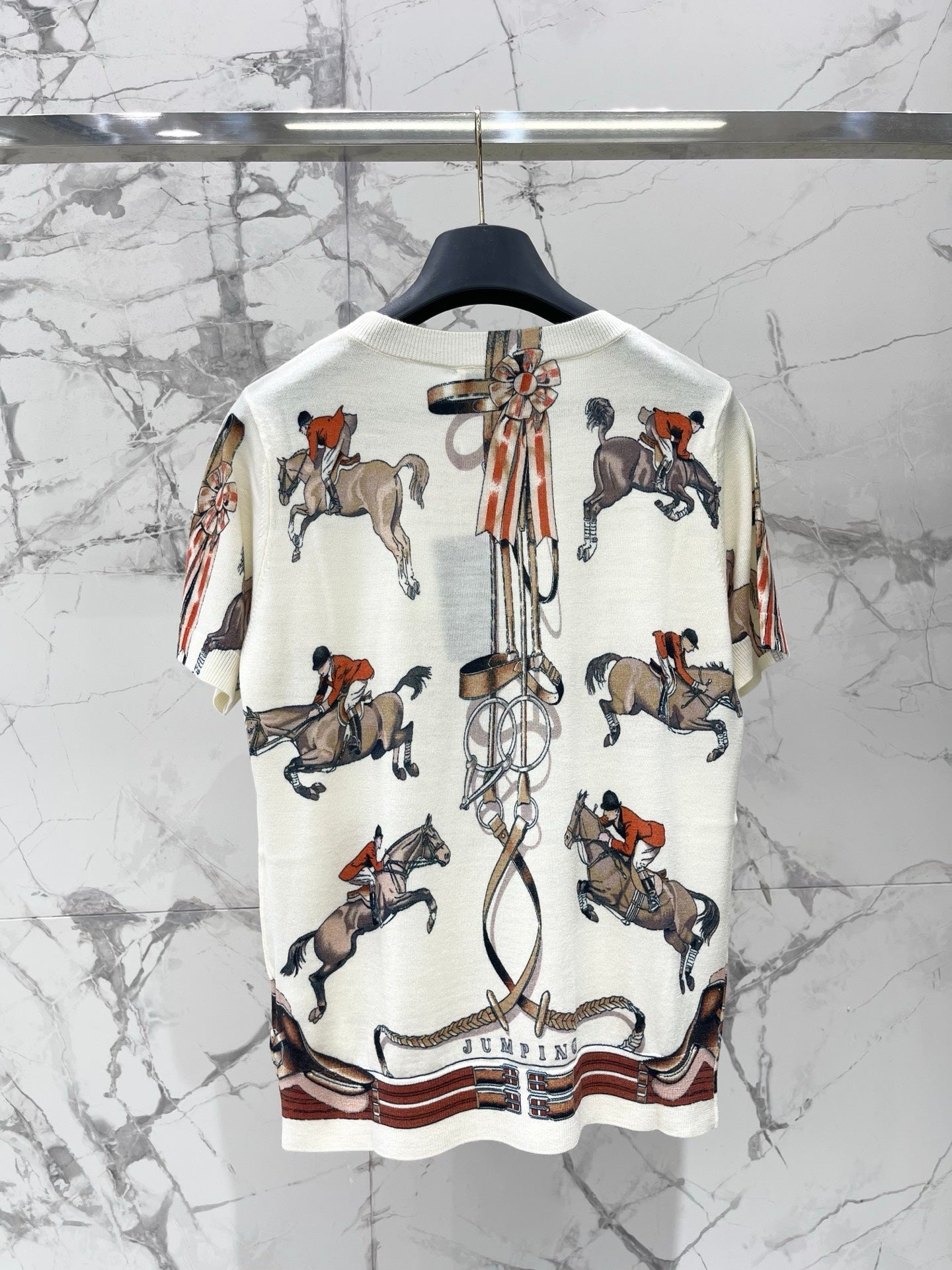 Hermes 2026 Blend Short-Sleeve Printed Shirt White Mix Colors Wool 653835