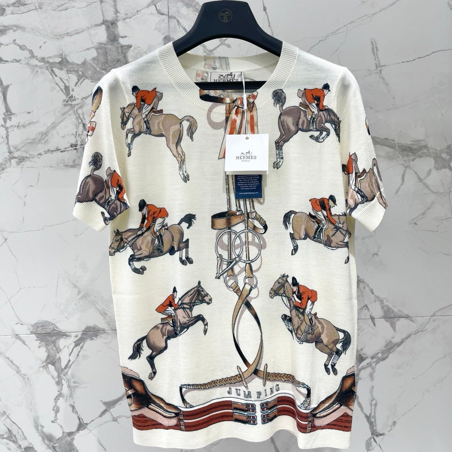 Hermes 2026 Blend Short-Sleeve Printed Shirt White Mix Colors Wool 653835