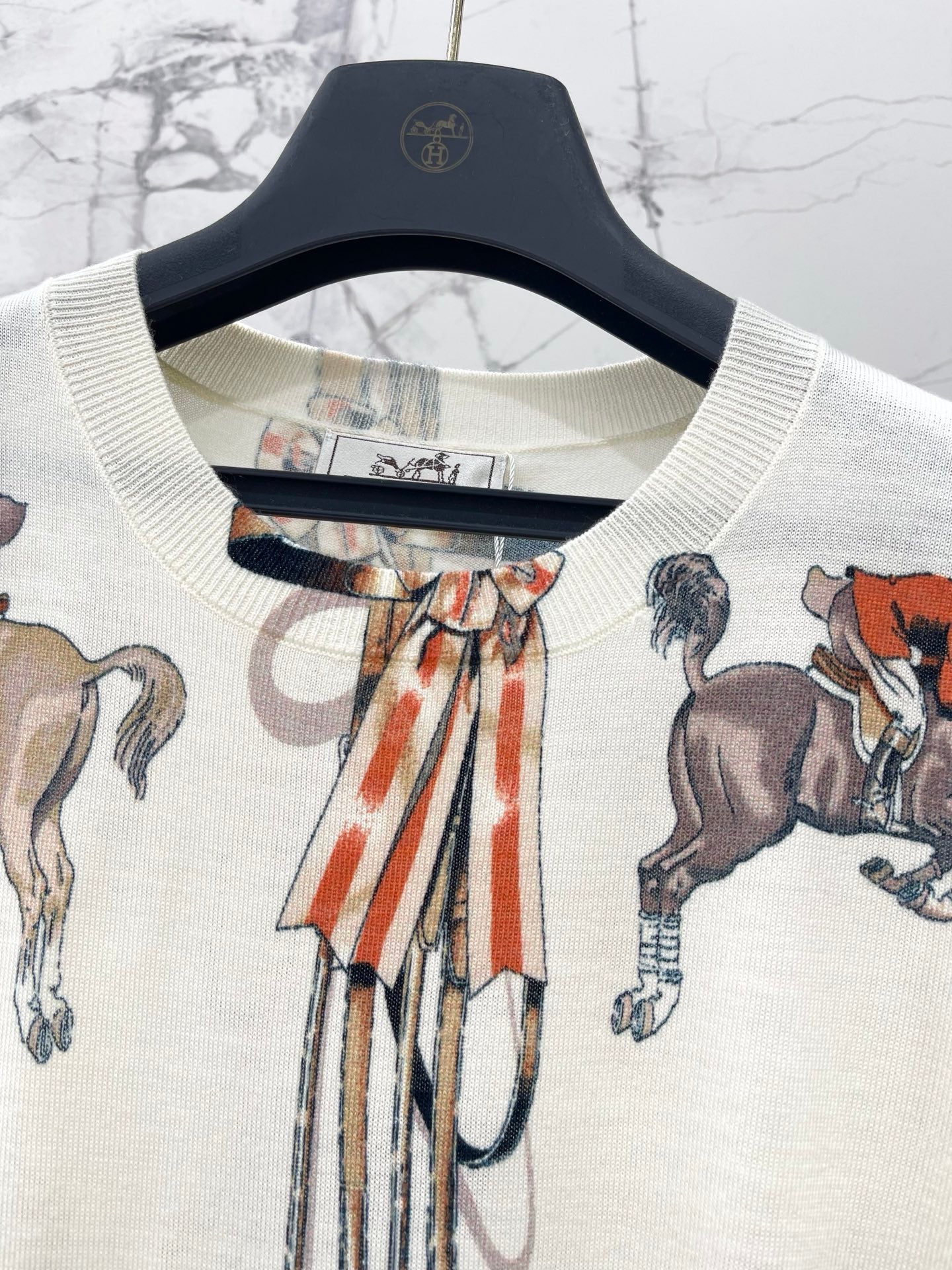 Hermes 2026 Blend Short-Sleeve Printed Shirt White Mix Colors Wool 653835
