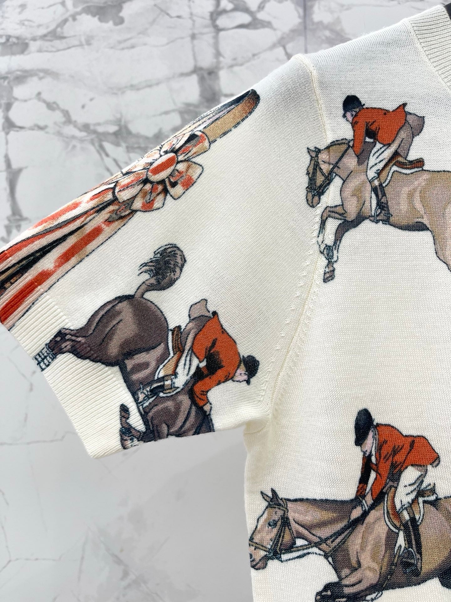 Hermes 2026 Blend Short-Sleeve Printed Shirt White Mix Colors Wool 653835
